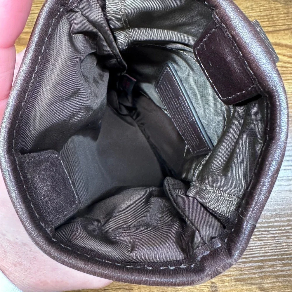 Tumi Ballistic Nylon Leather Trim Crossbody Travel‎ Bag Pouch Olive Brown Small